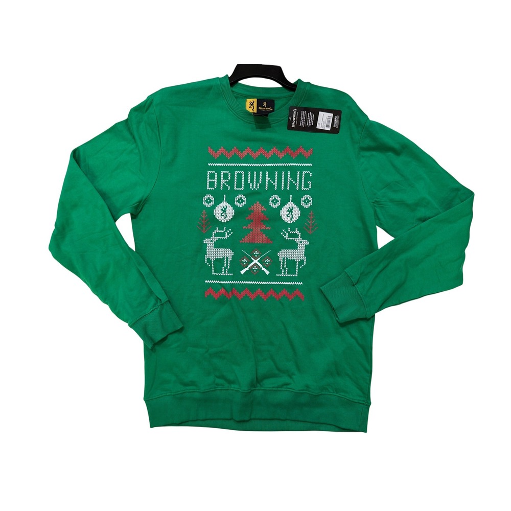 Browning Christmas Sweatshirt LG Green Ugly Sweater Style Deer Hunting Fair Isle